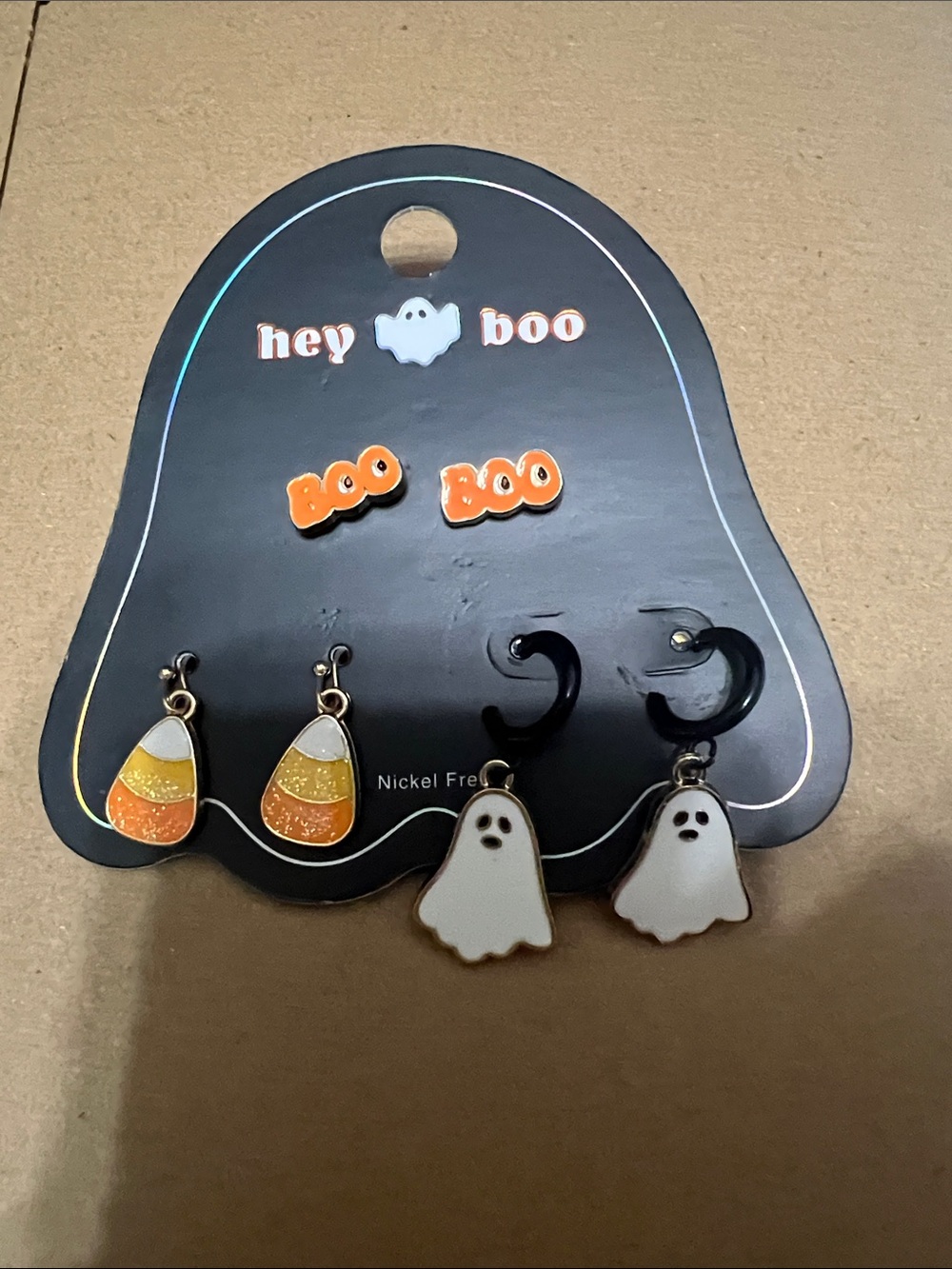 Hey Boo Halloween Earring Set - Orange & White